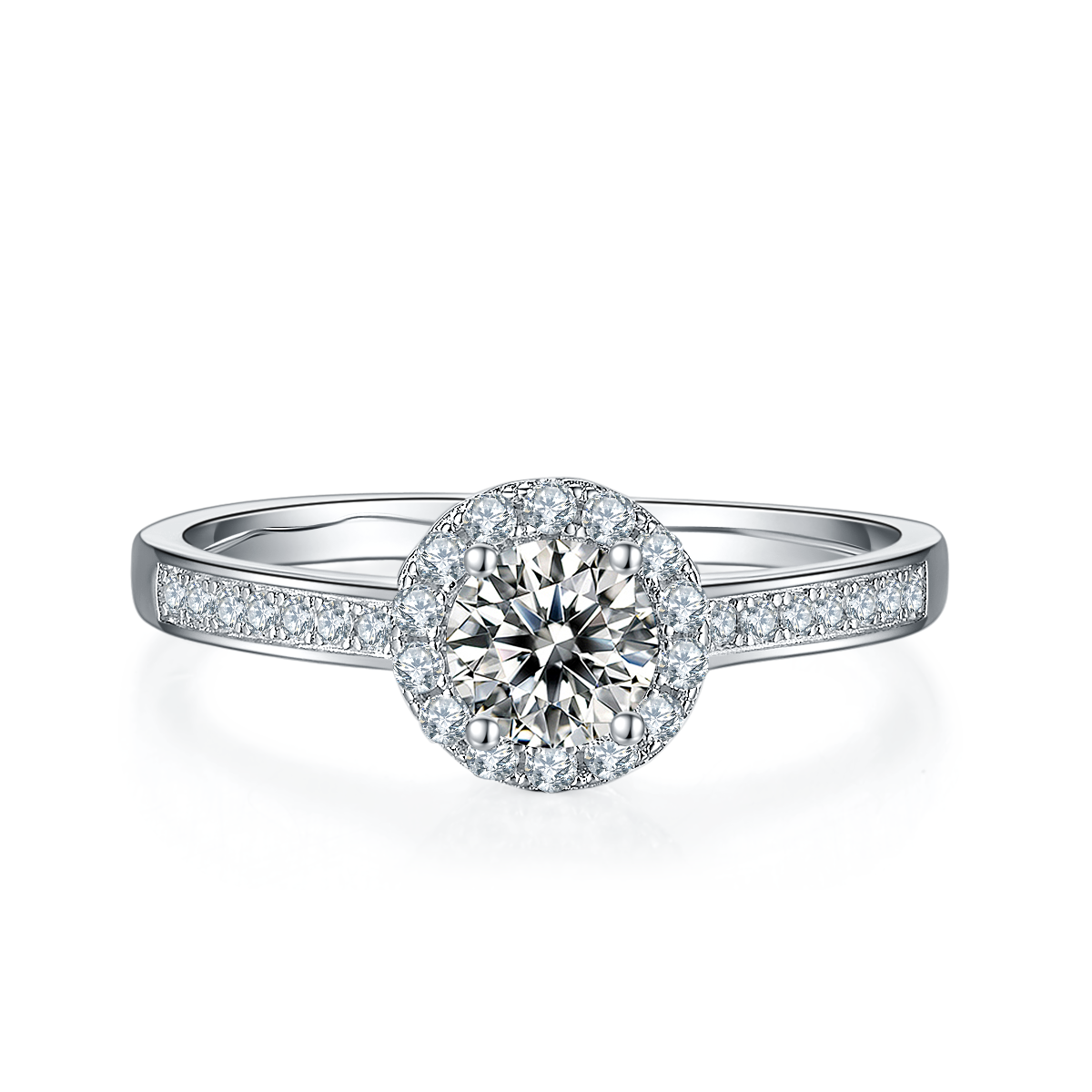 Deluxe round set S925 silver plated platinum Moissanite women's ring 50 points D-grade